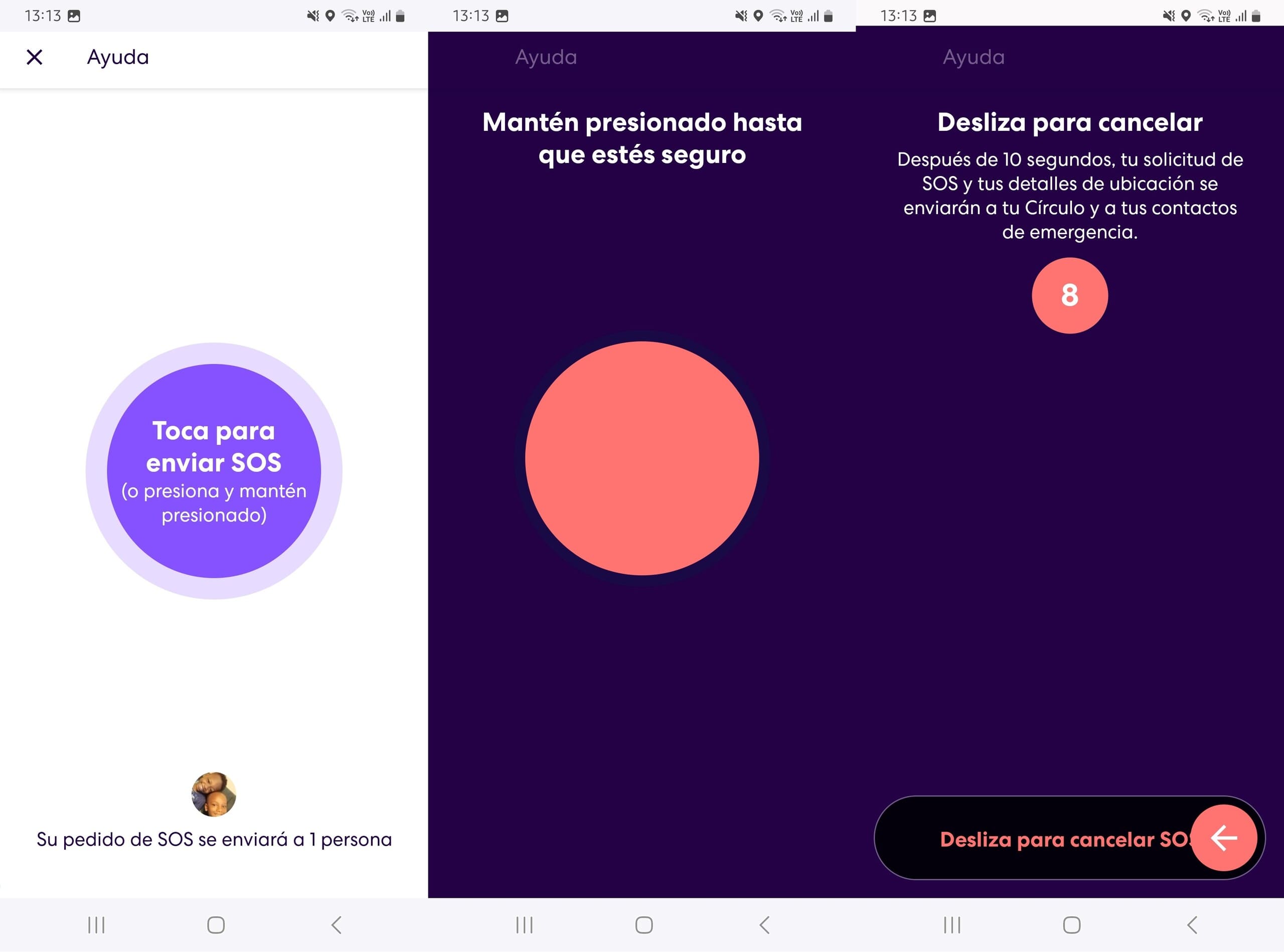 Toca y mantén pulsado el botón SOS para activarlo.