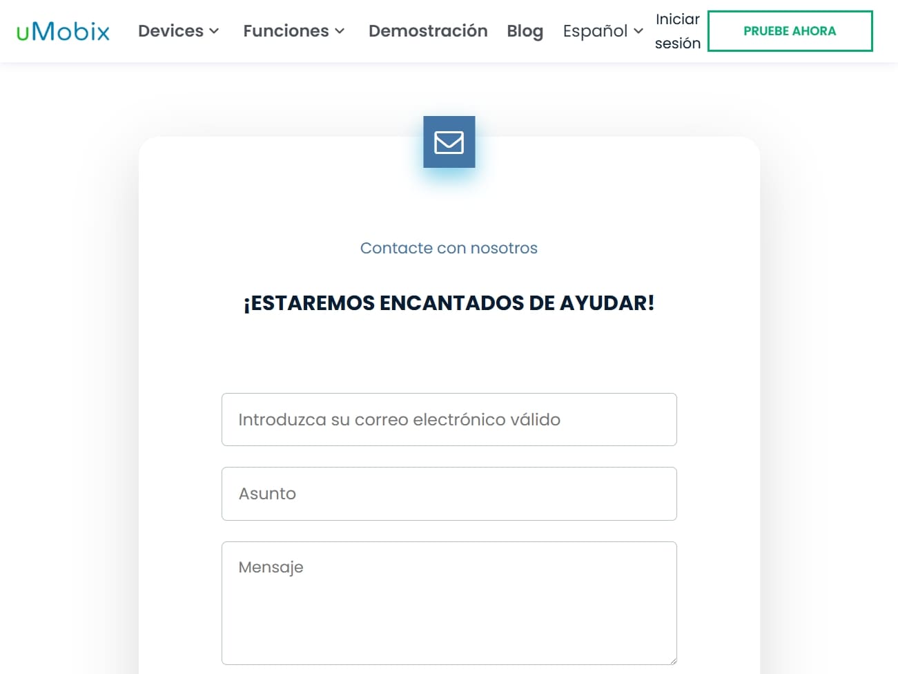 Un formulario de contacto en uMobix.