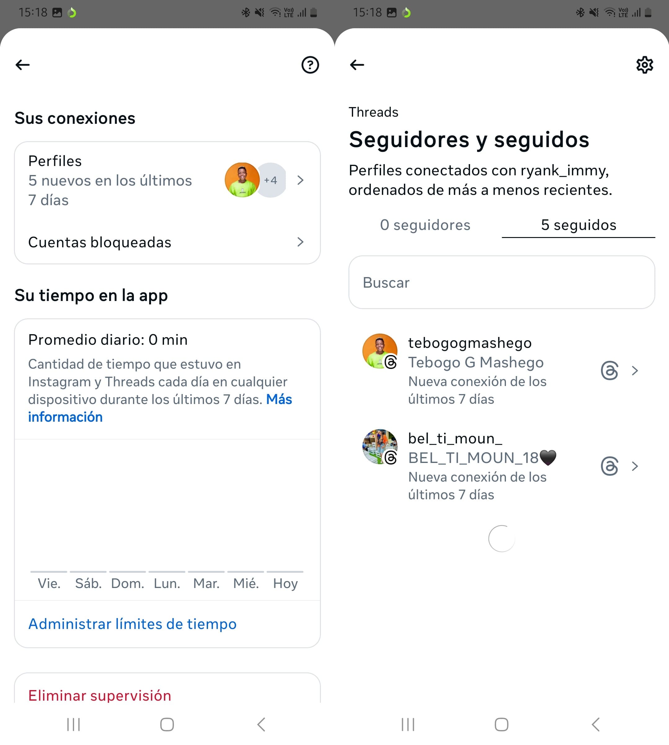 Haz clic en Sus seguidores para ver las conexiones de Threads en el Centro para Familias.