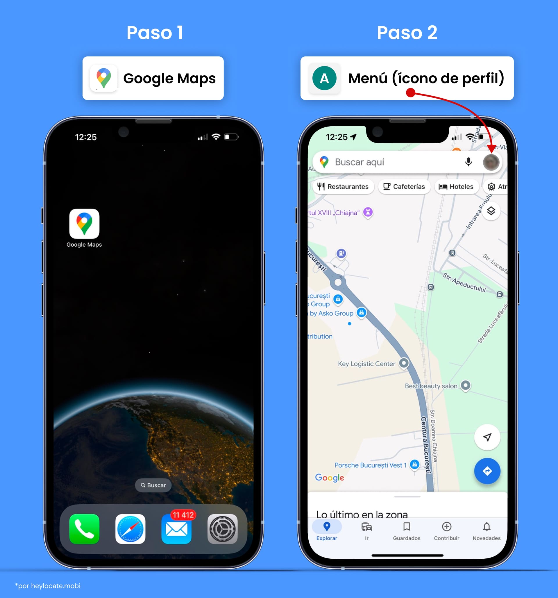 Abre Google Maps en otro teléfono, inicia sesión en tu cuenta y toca el ícono de perfil para acceder al menú.