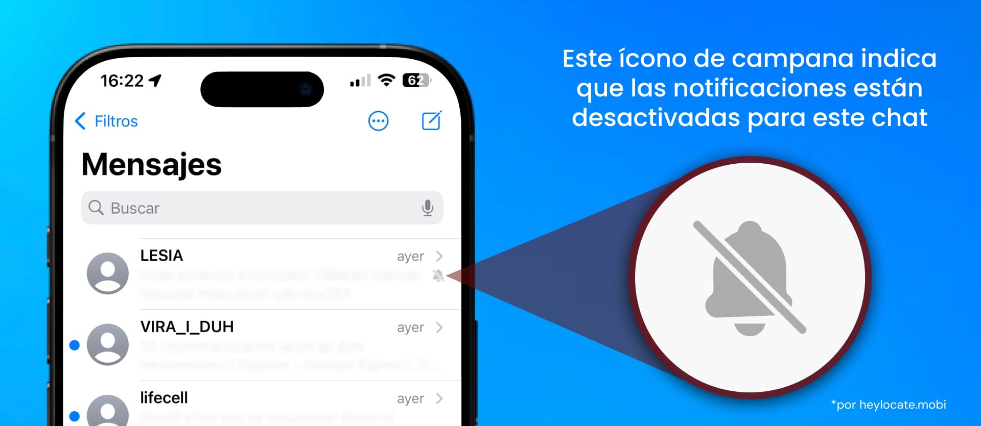 Capturas de pantalla de la app mensajes con un chat silenciado.