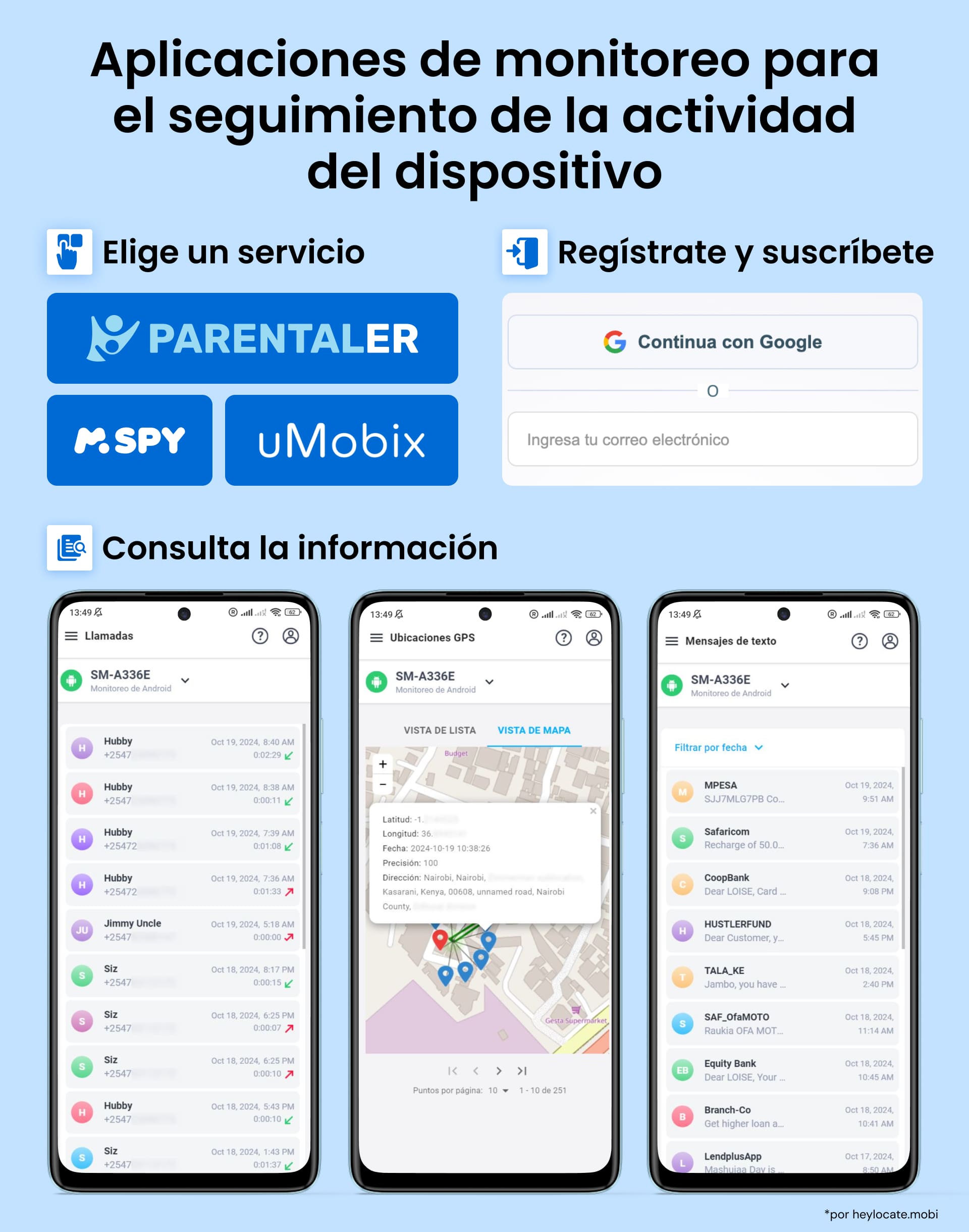 Elige un servicio para rastrear, regístrate y suscríbete, revisa los resultados.