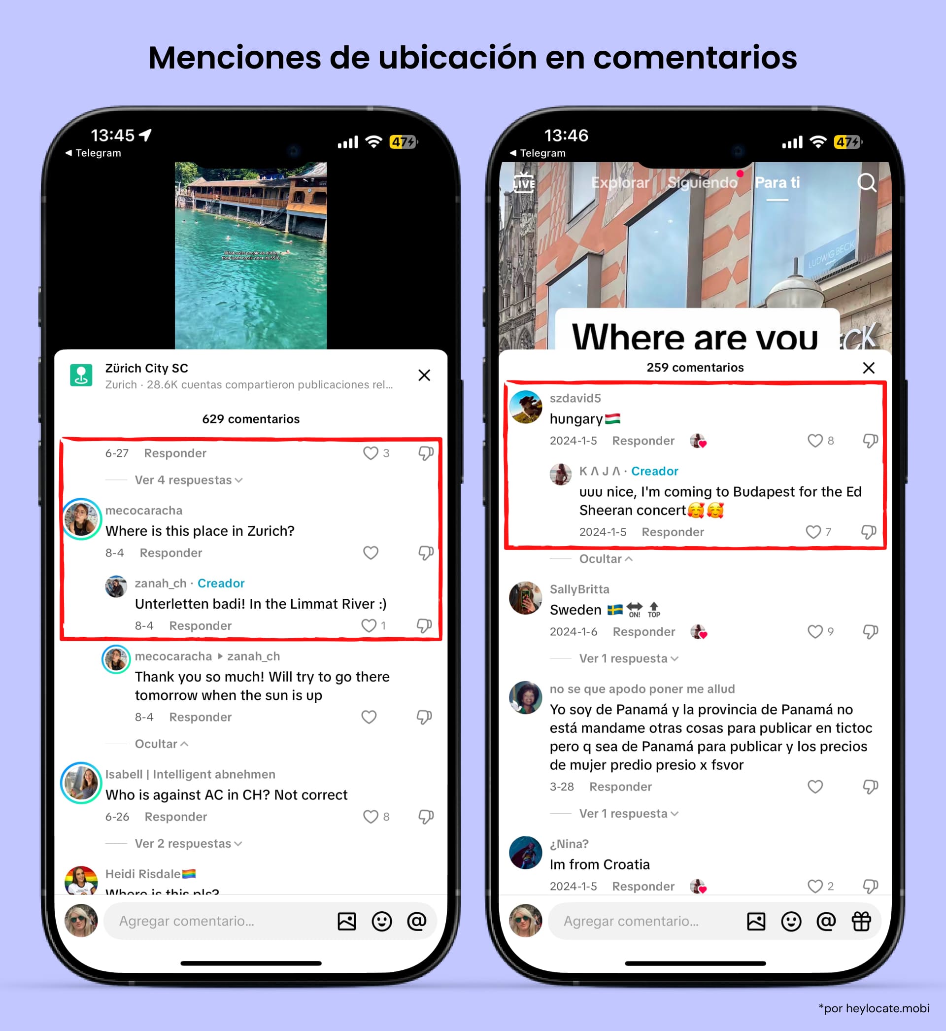 Obtener ubicación usando comentarios en un video de TikTok.
