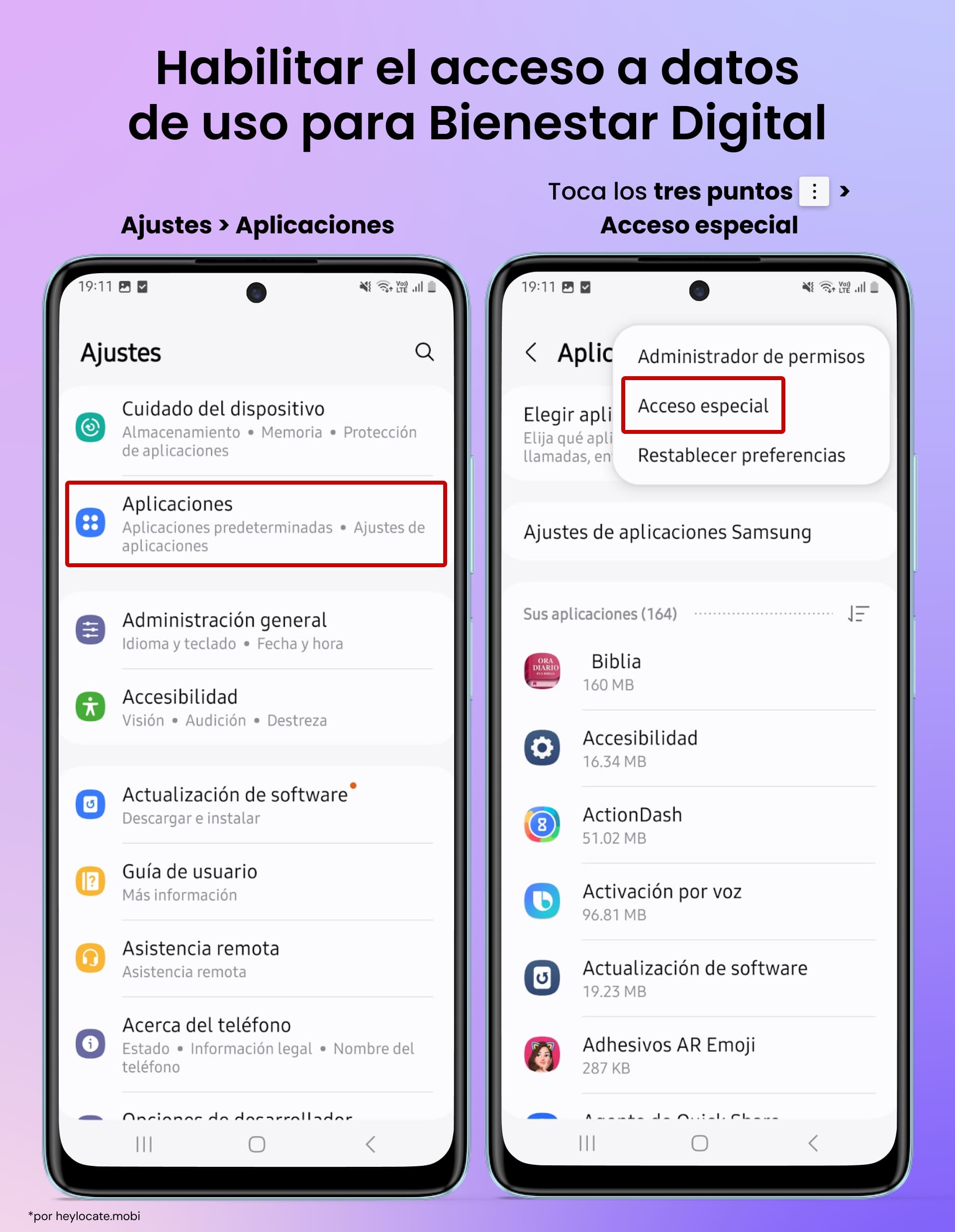 Abrir Aplicaciones en Configuración, tocar los tres puntos para abrir Acceso especial.