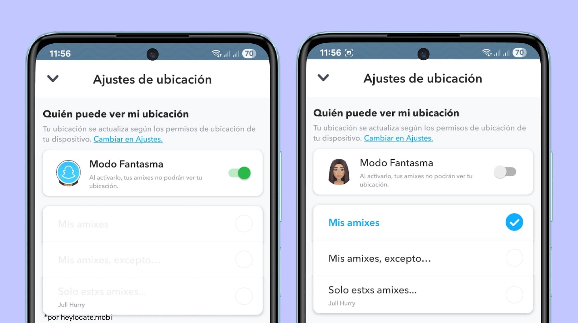 Accede a Snapchat, haz clic en el ícono de ubicación en la parte inferior, Configuración y desactiva el Modo Fantasma.