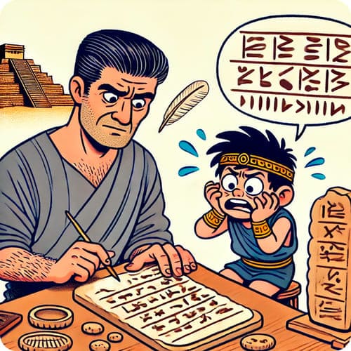 Un hombre enseña a un niño a leer y escribir.