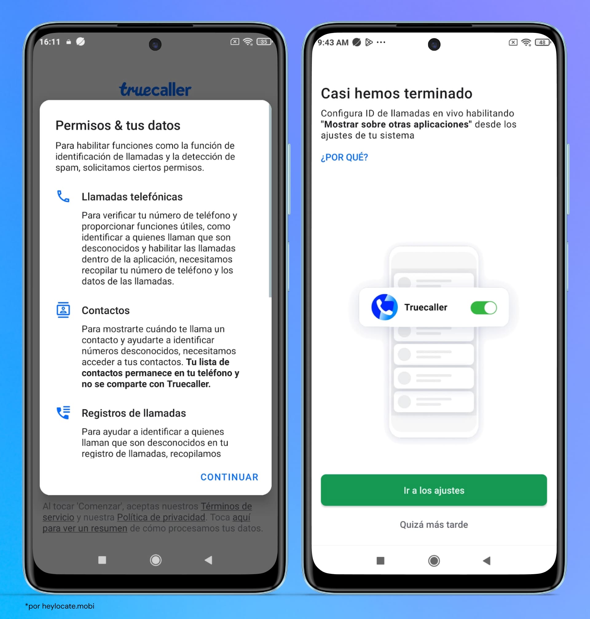 Configura todos los permisos necesarios para usar la aplicación.