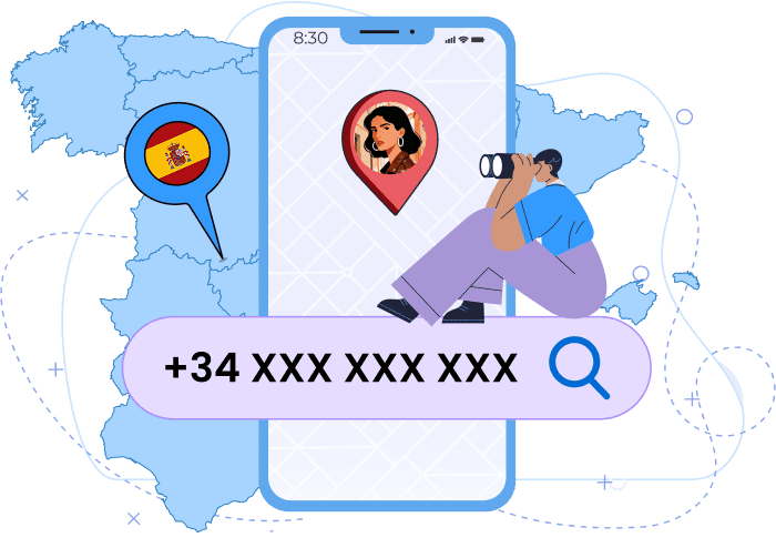 Rastreador gratuito de números de teléfono en España que muestra la ubicación aproximada del número, el operador, el tipo de número y la ciudad.