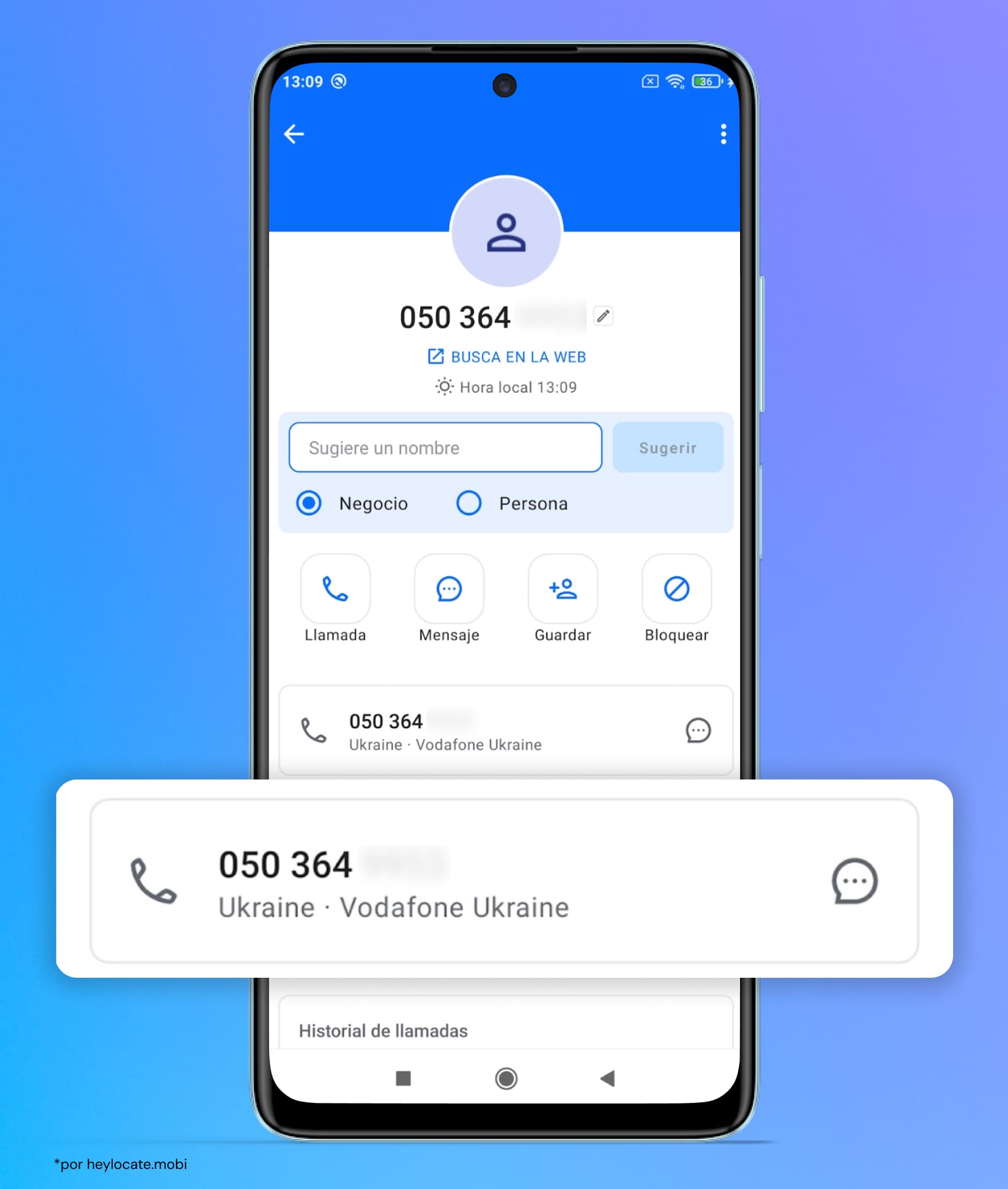 Busca el número desconocido en la app Truecaller y obtén el resultado: país y operador móvil.