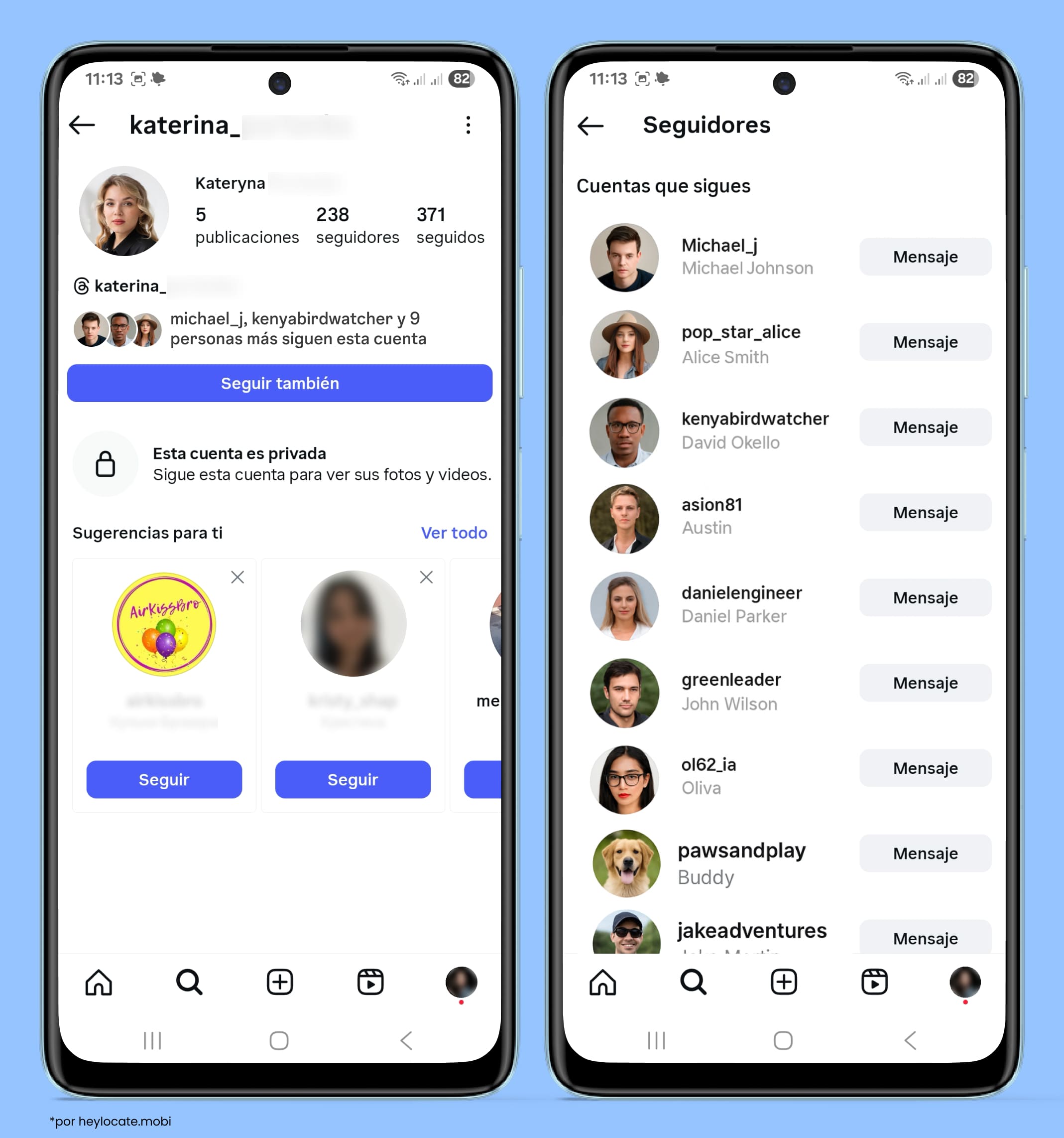 Perfil privado de Instagram y lista de seguidores, como los que te siguen a ti y a esa persona.