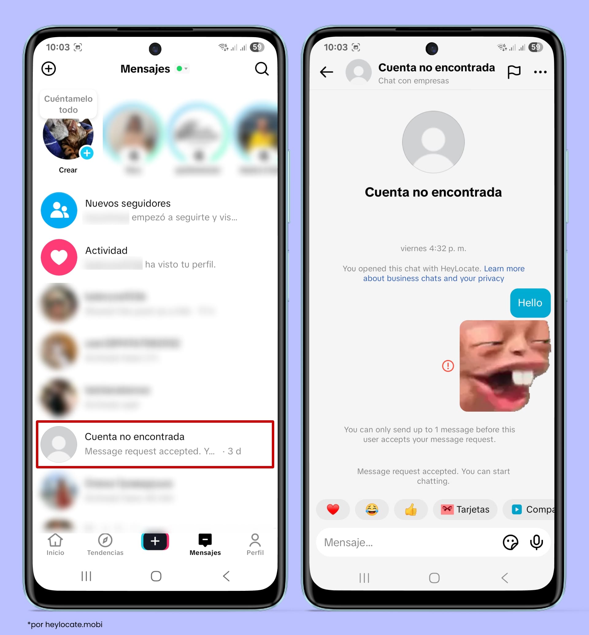 La persona bloqueada verá el chat, pero tu página aparecerá como "Cuenta no encontrada".