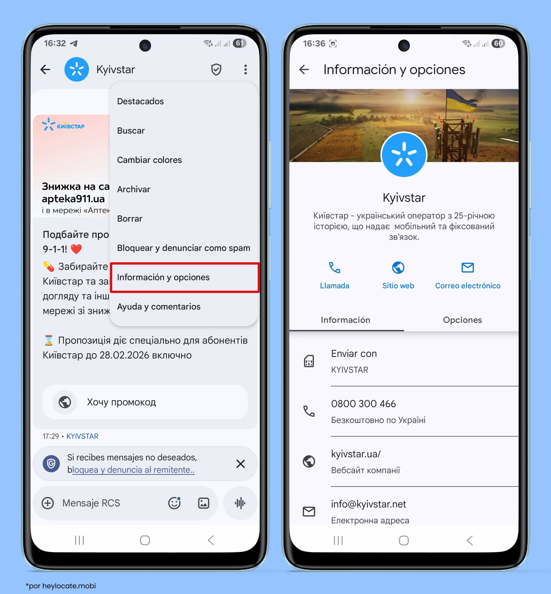 Ve a Google Messages, Información y opciones, y revisa la información.