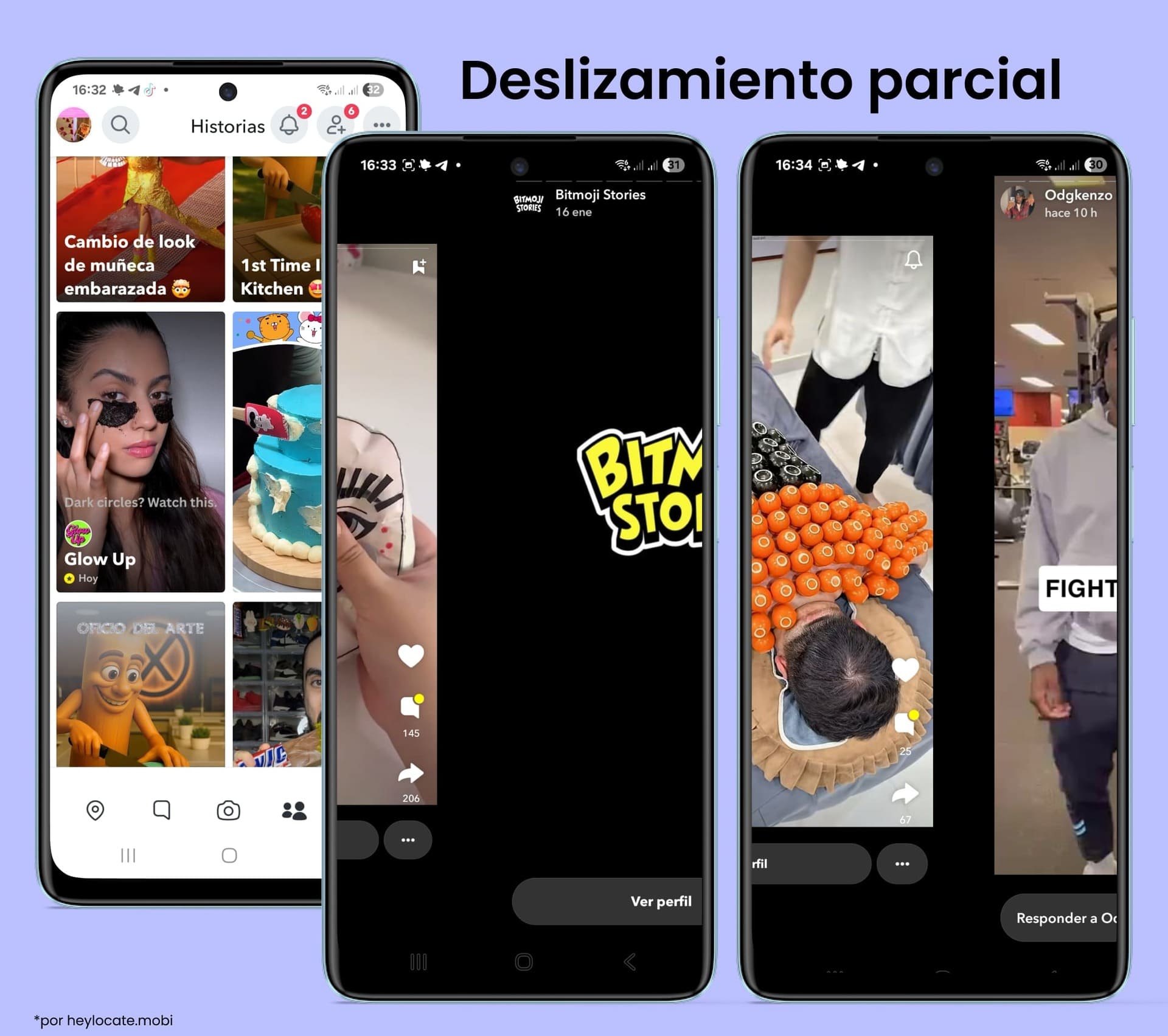 Abrir una historia en Snapchat y deslizar hacia la siguiente hasta la mitad de la pantalla.