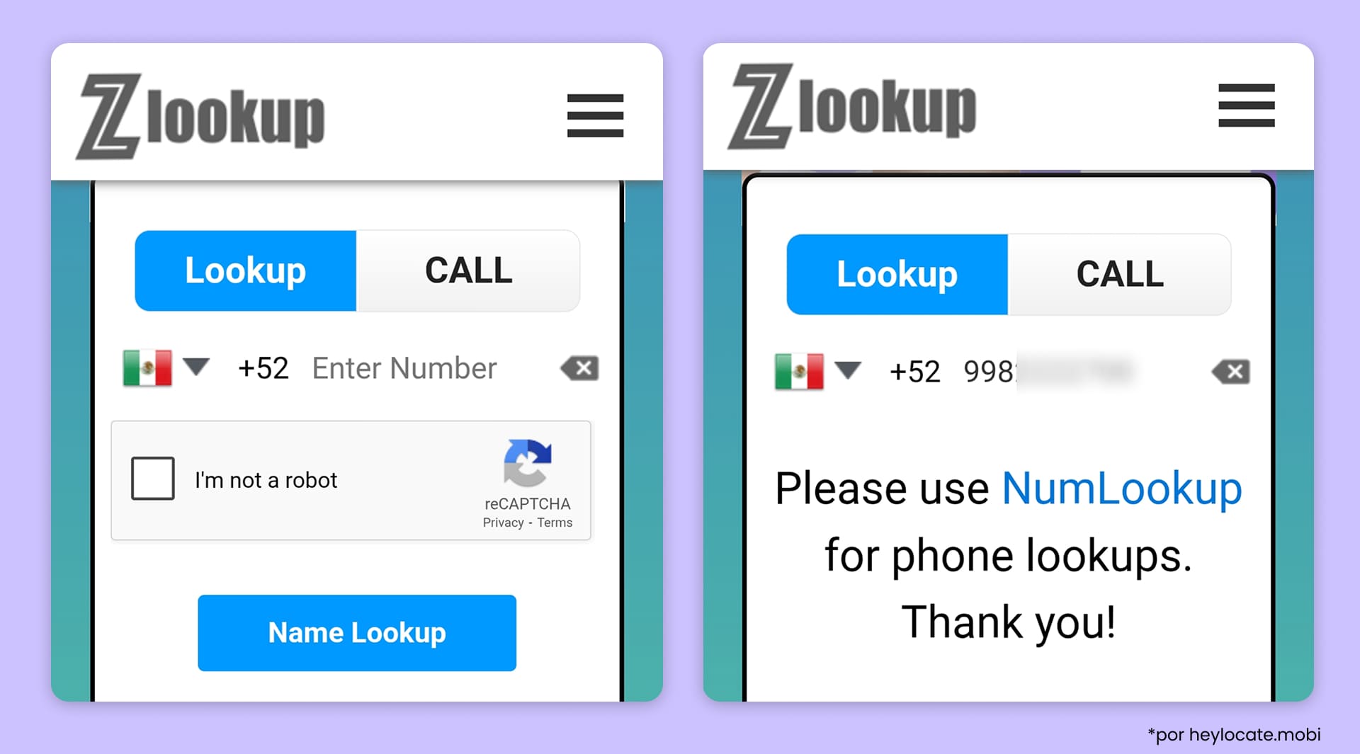 Zlookup redirige las búsquedas de números a NumLookup en lugar de mostrar sus propios resultados de búsqueda inversa de teléfonos.