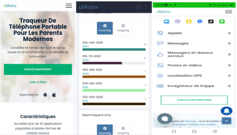 capture d'écran de l'application de suivi mobile uMobix