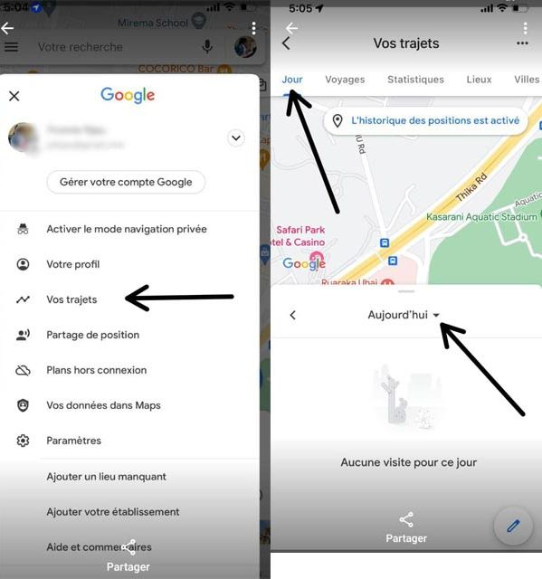 captures d'écran mobiles pour savoir comment suivre un iPhone via Google Map, étapes 3-4