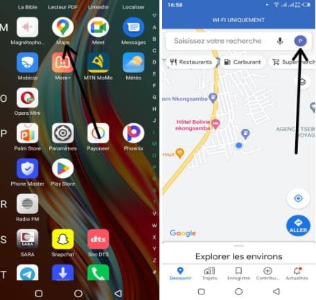 l'application Google Maps sur appareil Android