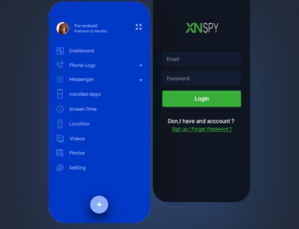 Captures d'écran de l'application mobile Xnspy