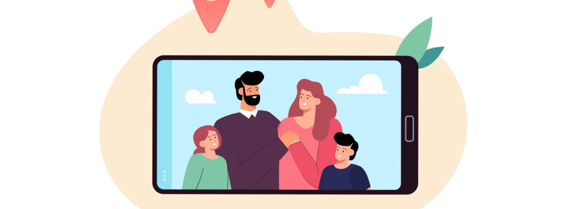 Image de famille sur l'écran du smartphone