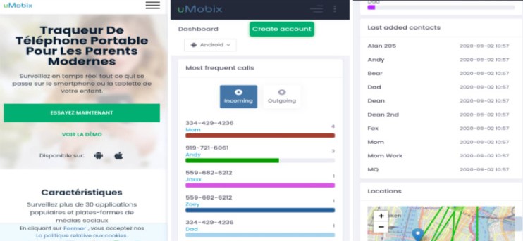 Captures d'écran de l'application mobile Umobix