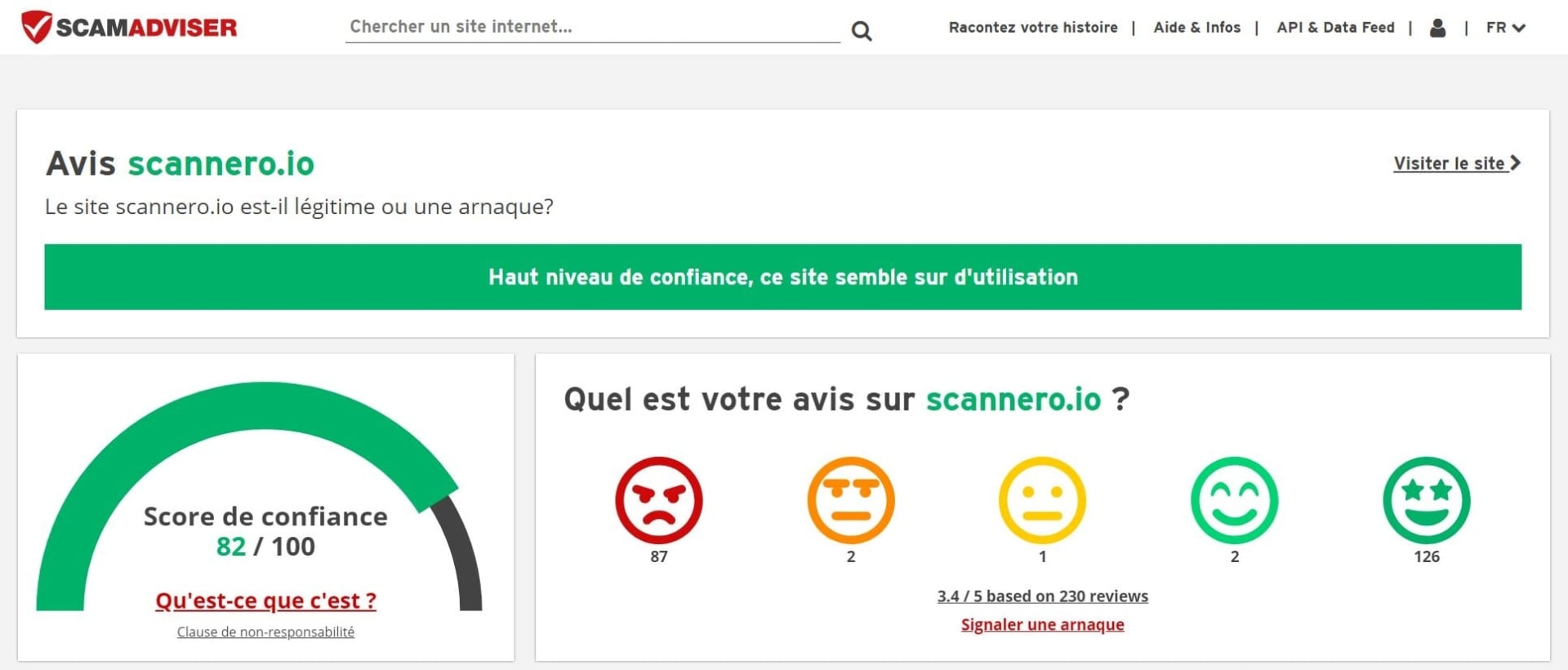 scamadviser site web trustscore pour scannero