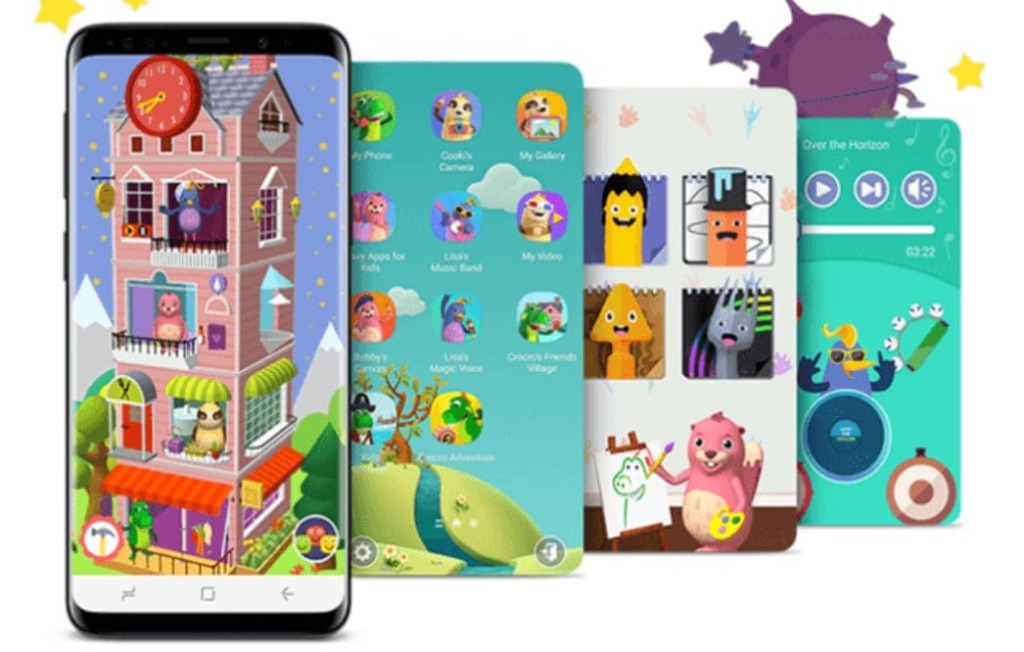 quatre écrans de veille colorés pour l'application Samsung Kids