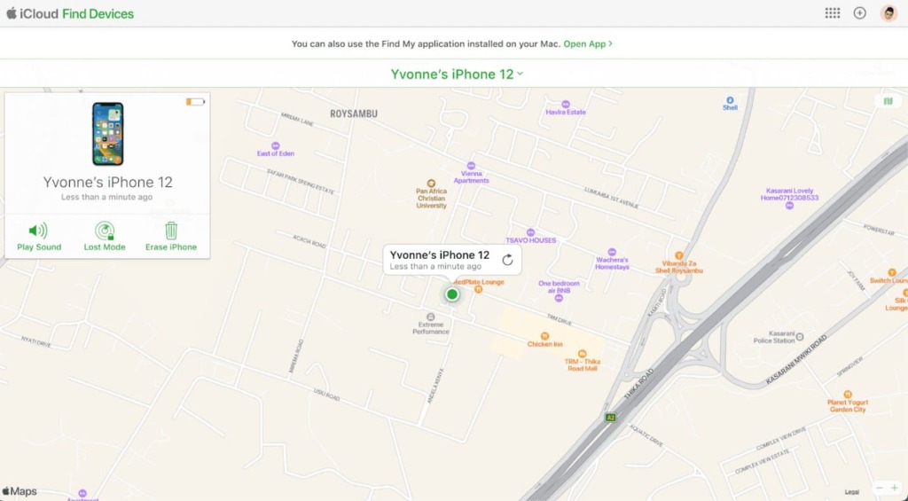 une carte qui indique l'emplacement exact de l'iphone de votre enfant