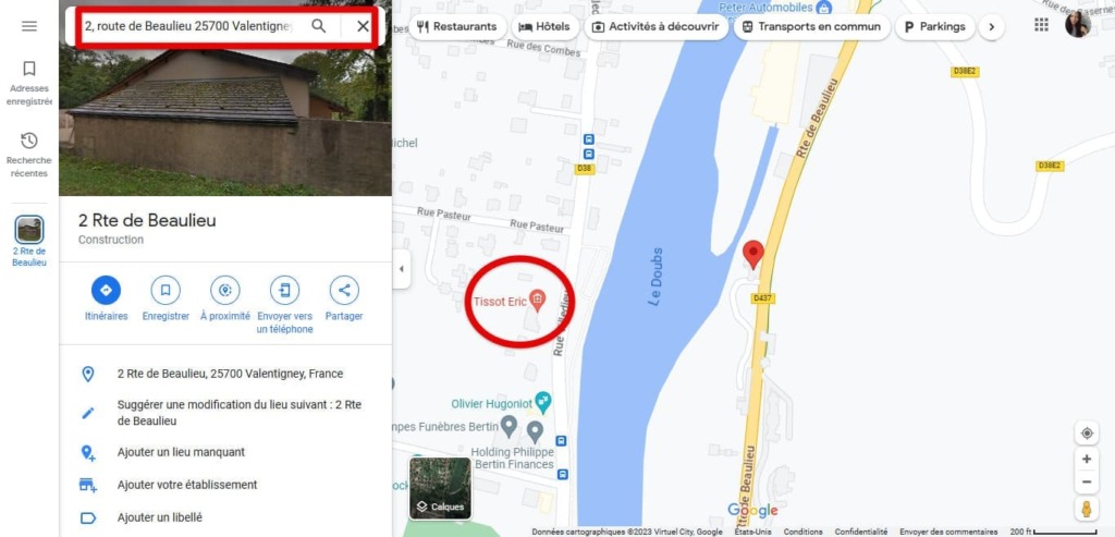 Rechercher l'adresse sur Google Maps
