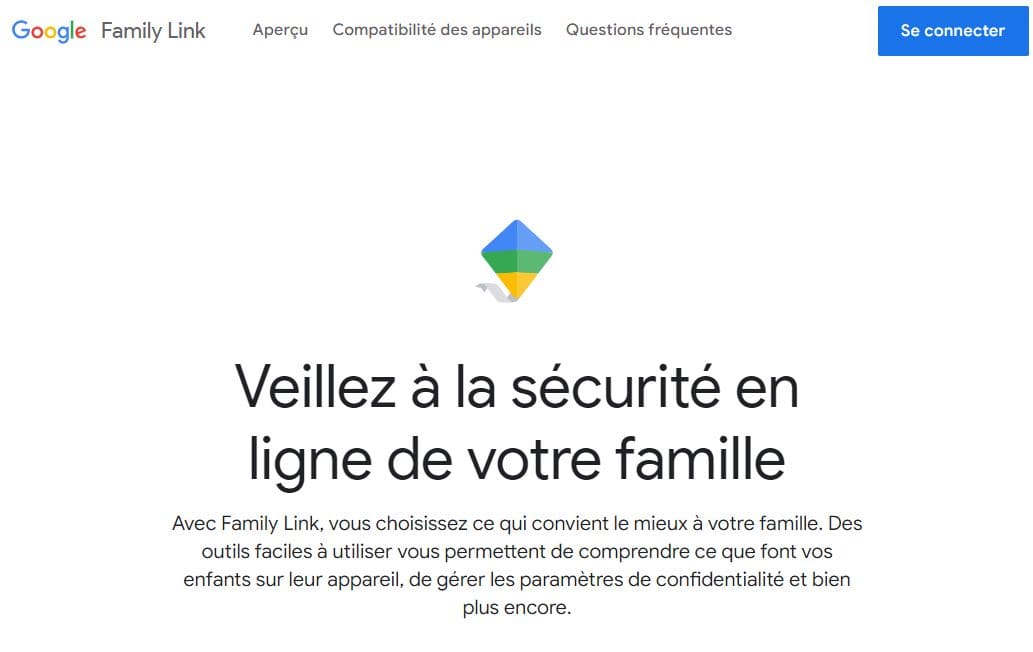 Page d'accueil du lien familial Google