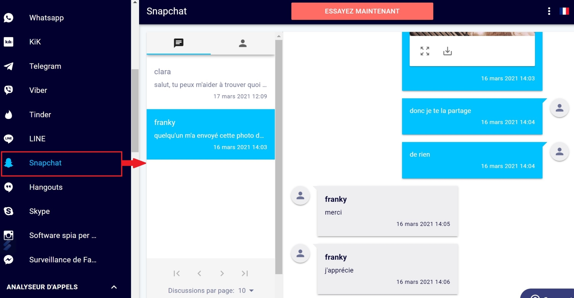  des captures d'écran des snaps et des messages de l'application Snapchat
