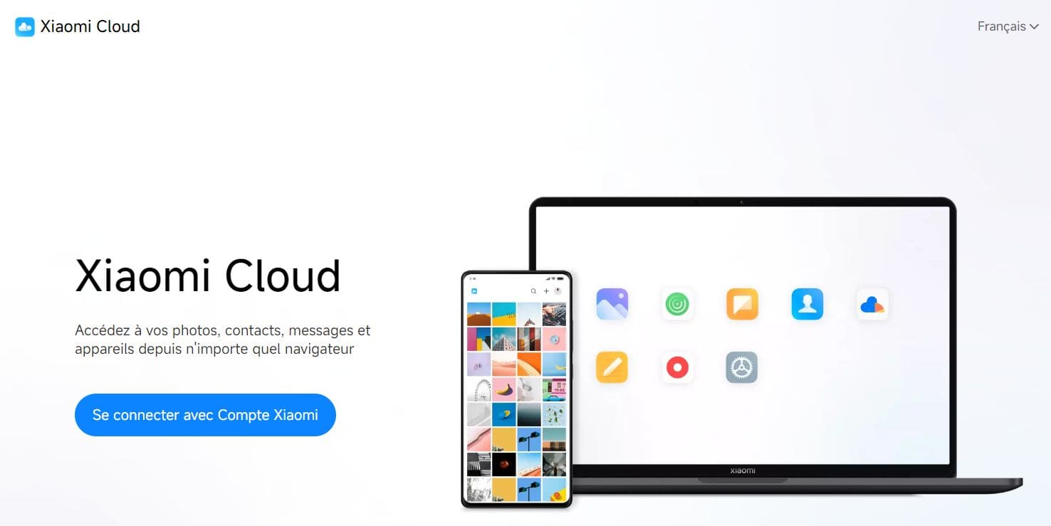 Image du nuage de Xiaomi avec l'icône de recherche de l'appareil