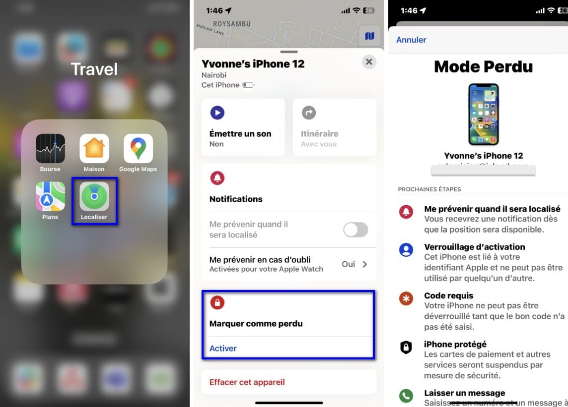 une capture d'écran de l'instruction étape par étape Pour marquer votre iPhone comme perdu et activer le mode Perdu à l'aide de l'application Localiser app