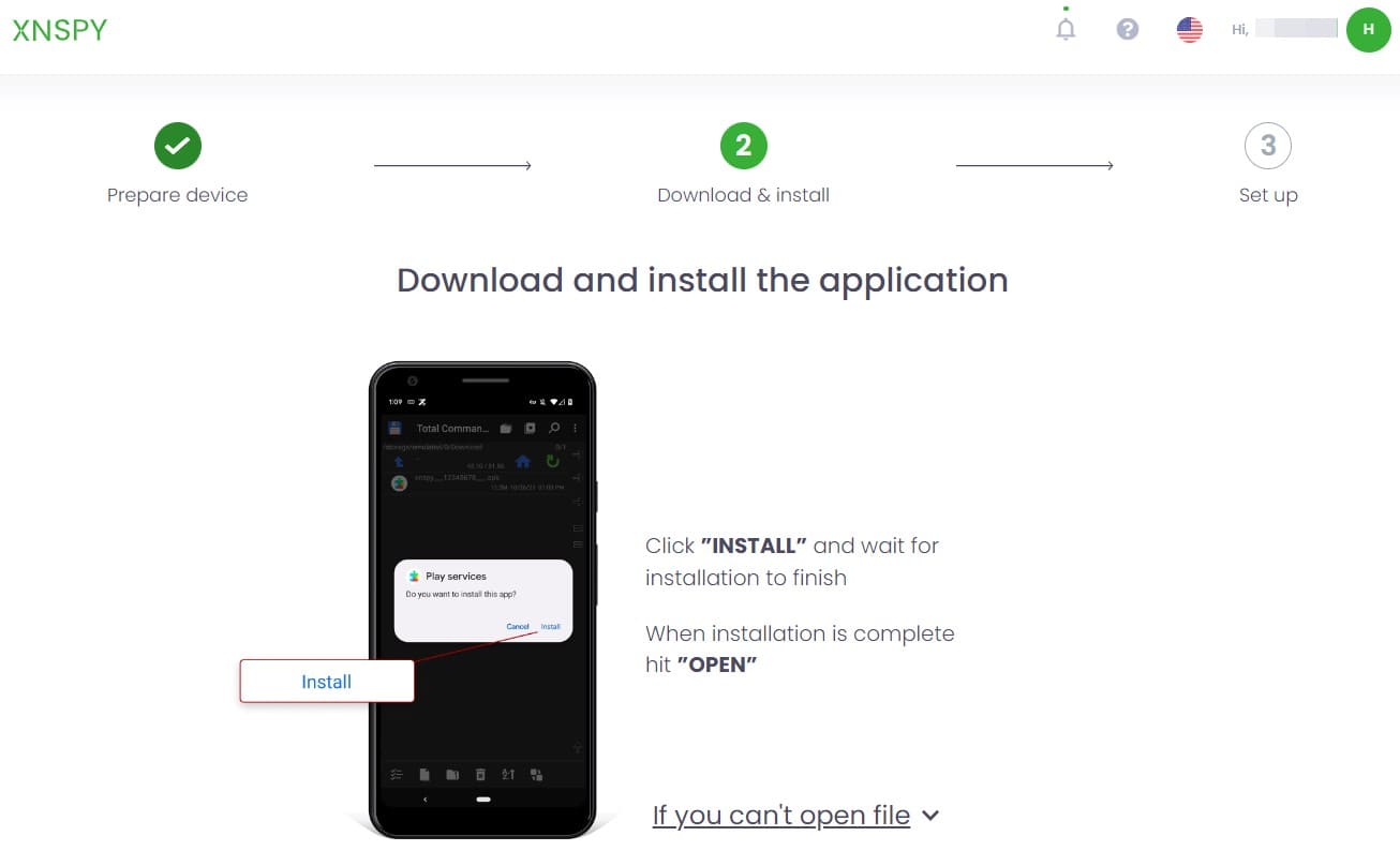 Exemple de téléchargement et d'installation de l'application XNSPY sur Android