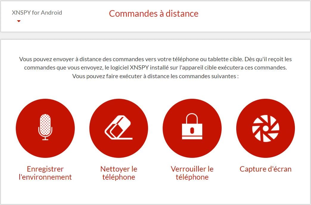 Commandes à distance XNSPY pour Android