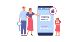 Des parents mettent en place un contrôle parental sur le téléphone de leur fille.