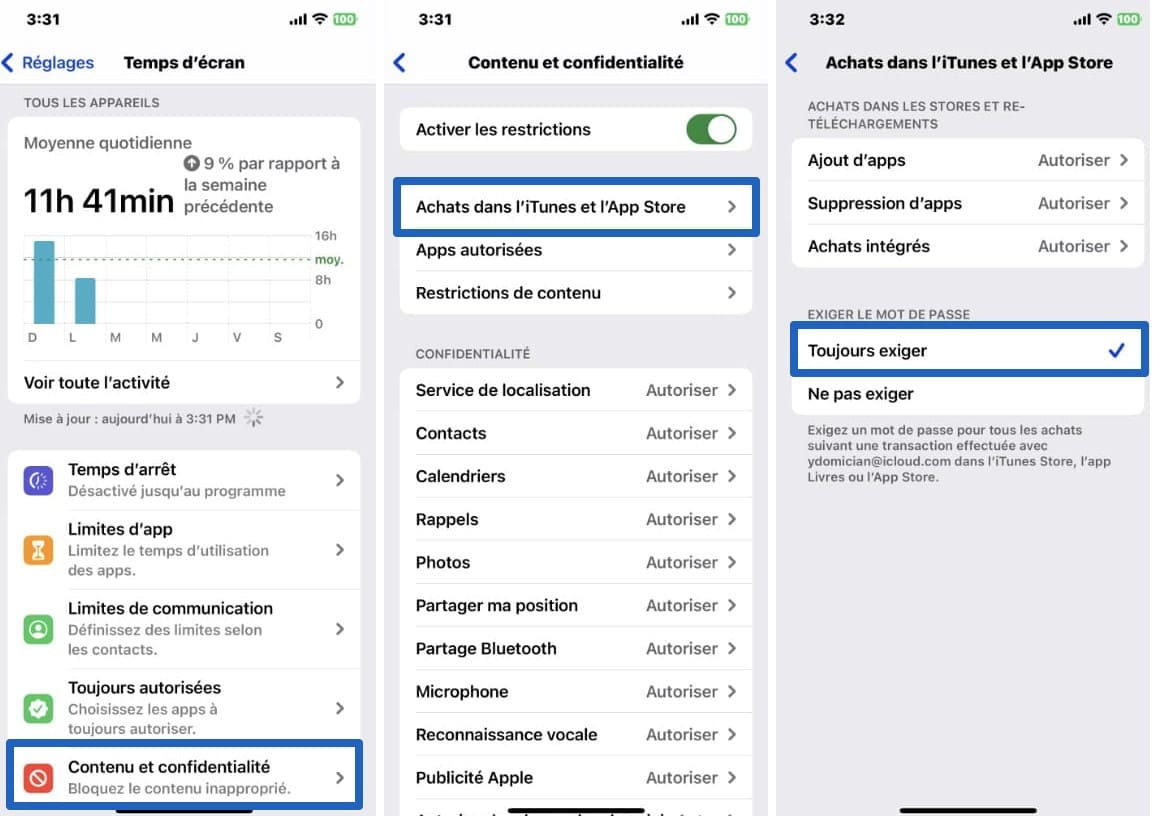 Captures d'écran de l'iPhone avec les étapes à suivre pour bloquer les applications sur l'App Store