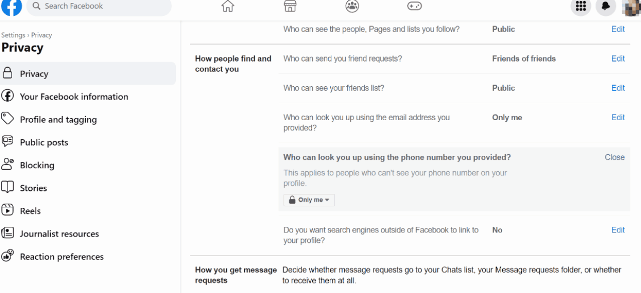 GIF de la modification des paramètres de confidentialité sur Facebook
