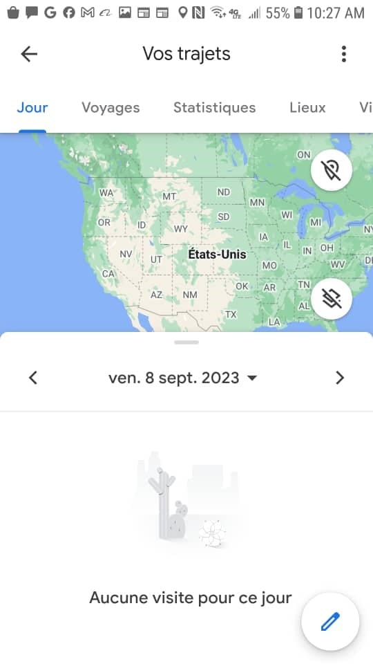 Une image de la Timeline de Google Maps pour suivre l'historique de la localisation des pixels