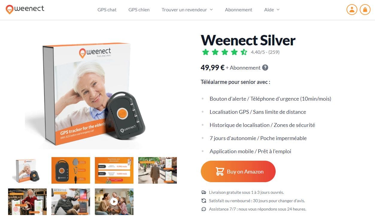 Weenect Silver système d'alarme à distance pour personnes âgées avec fonctionnalités
