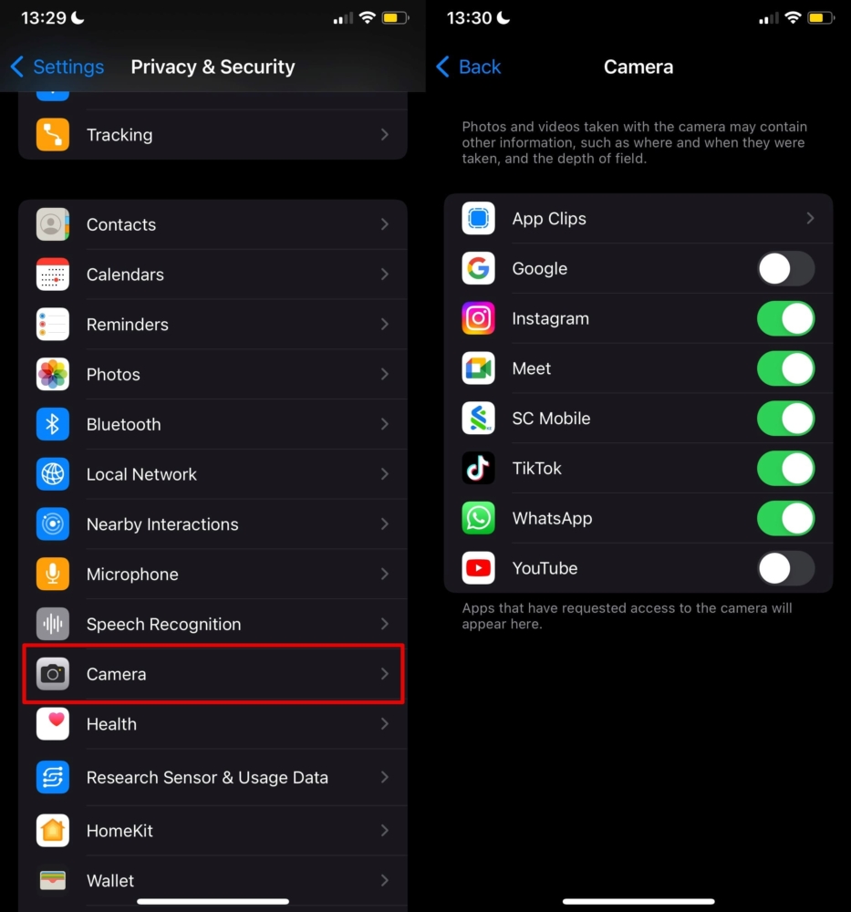 Comment voir quelles applications ont accès à l'appareil photo sur un iPhone