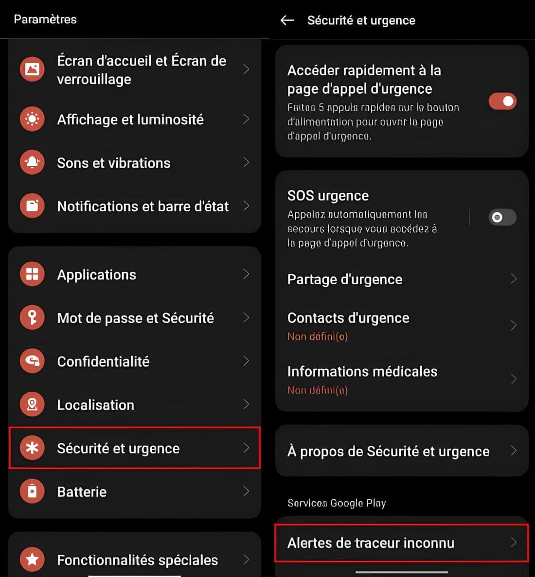 Image d’accès à la fonctionnalité d’alerte des traceurs
