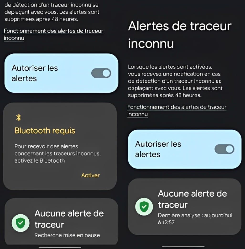 Image d’activation des alertes de traceurs