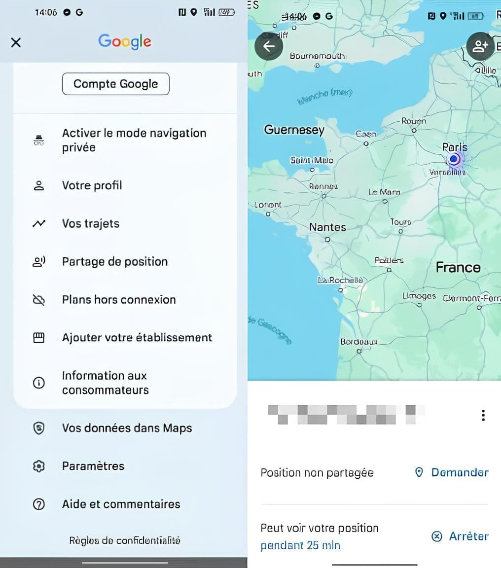 Image de la demande d'accès à un partage de position sur Google Maps
