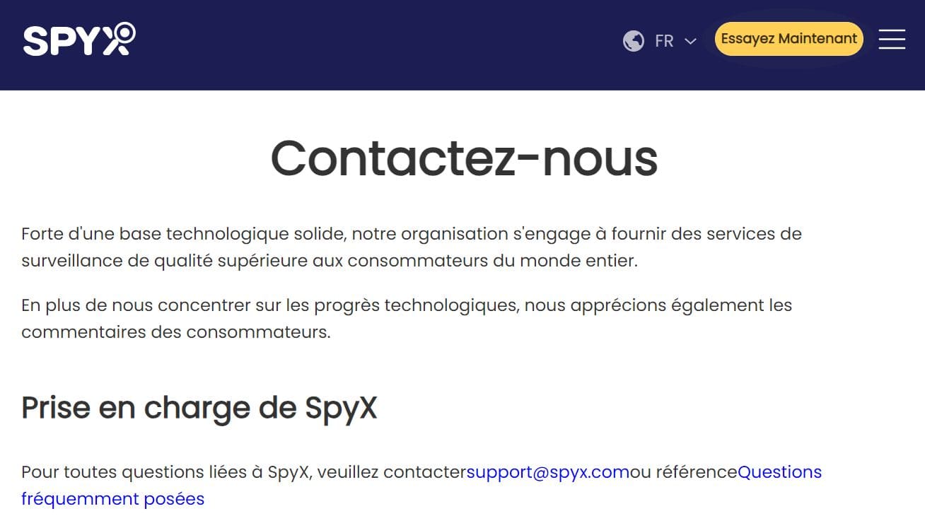 Une image de la page de contact de SpyX