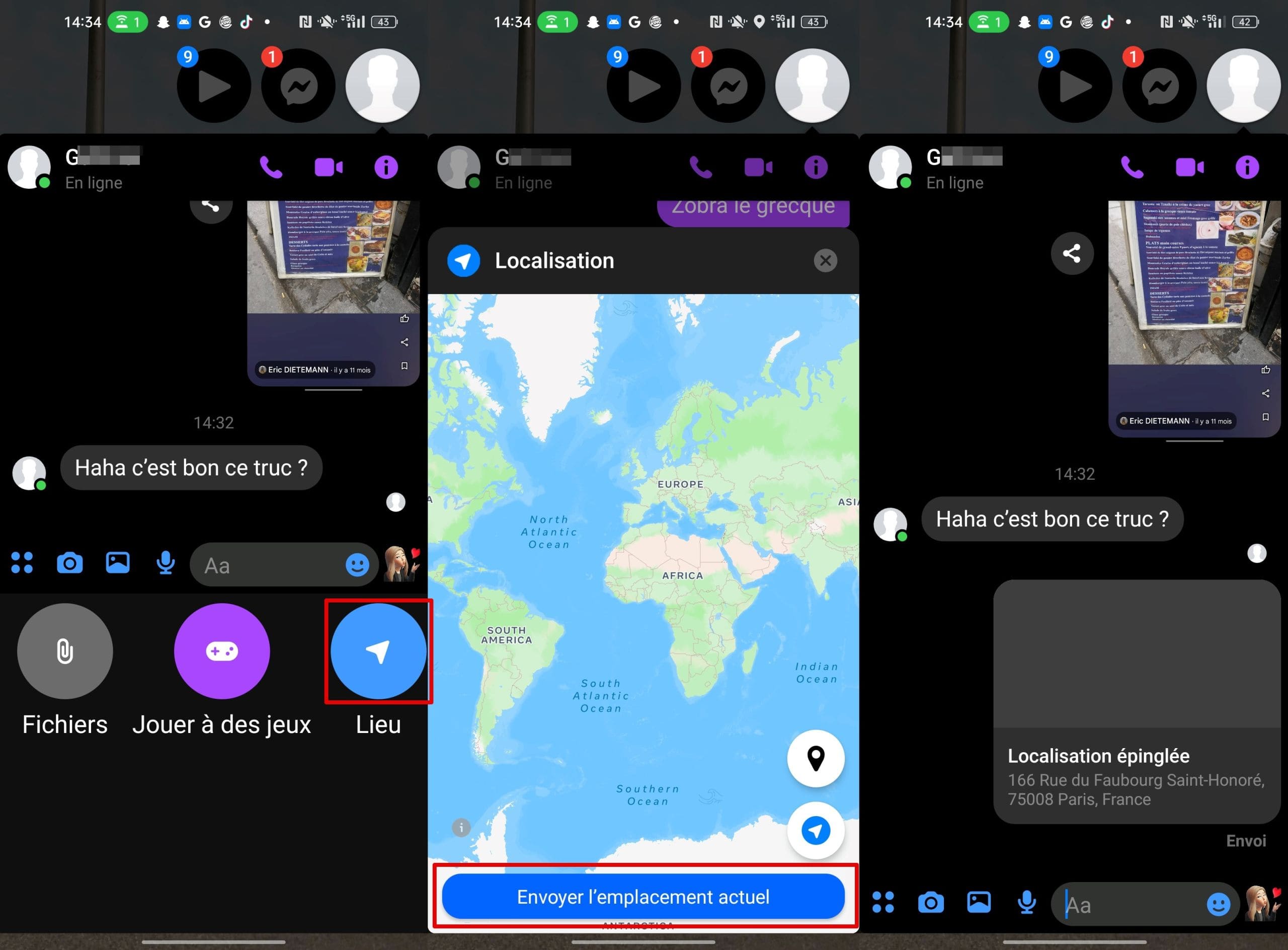 Une image du partage de localisation sur Facebook Messenger
