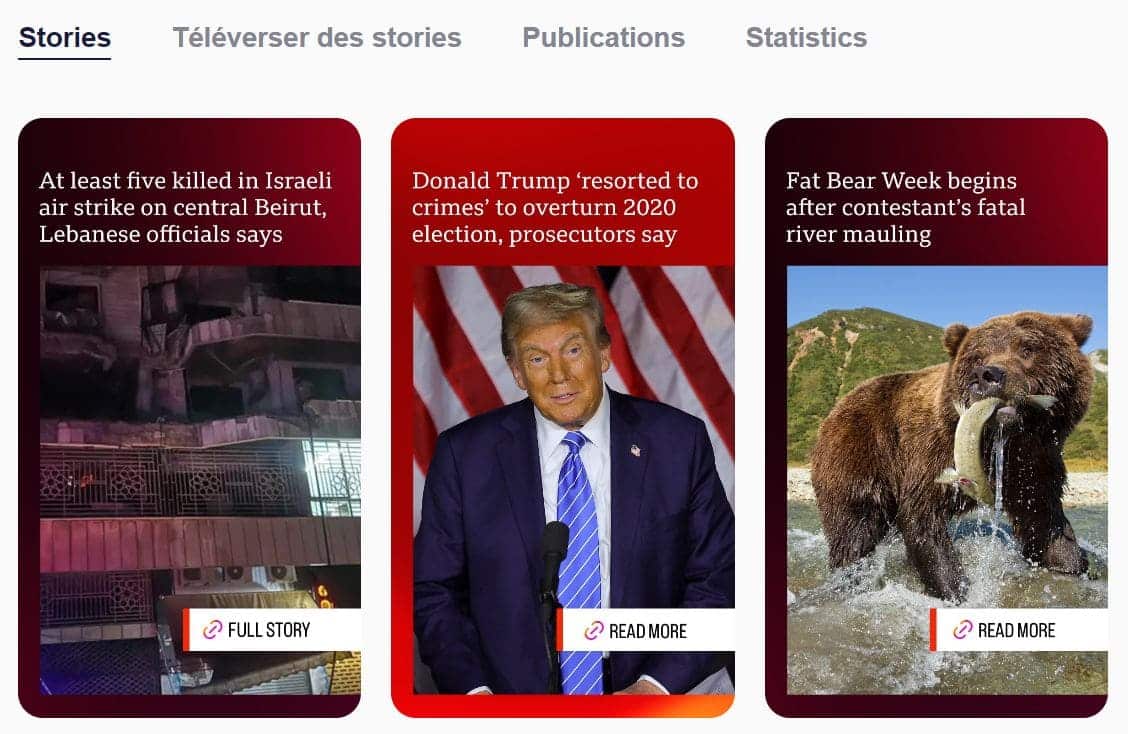 Résultats de l'InstaNavigation pour les histoires d'un compte Instagram