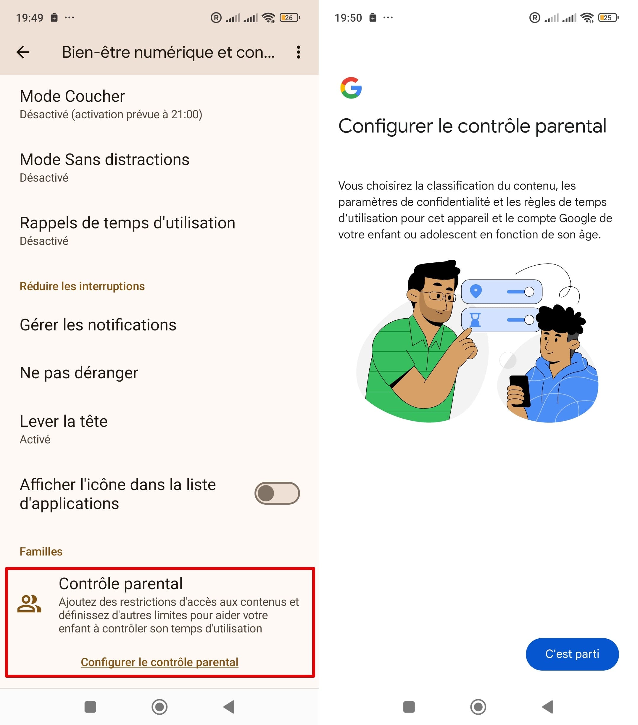 Fonctionnalité de contrôle parental sur les téléphones Xiaomi, menant au guide d'installation de Google Family Link