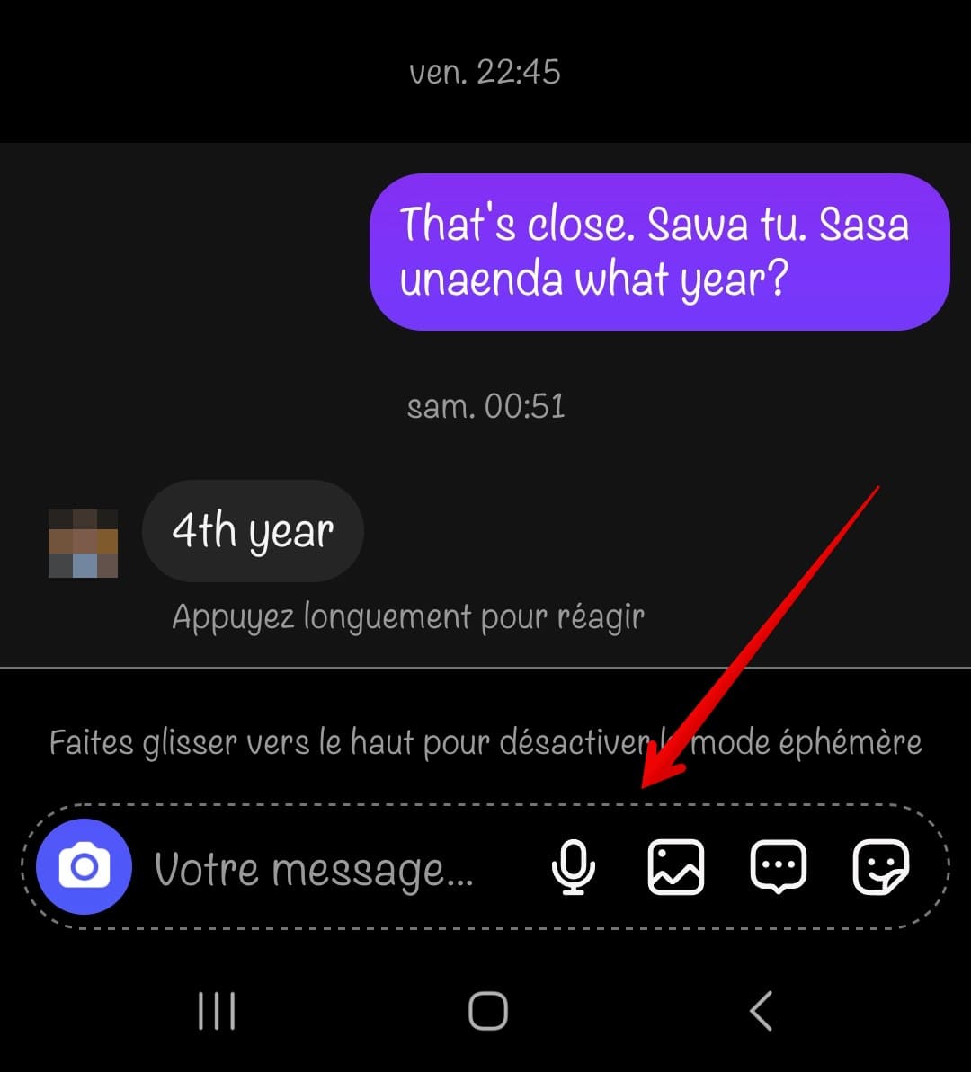 Une conversation Instagram en mode éphémère