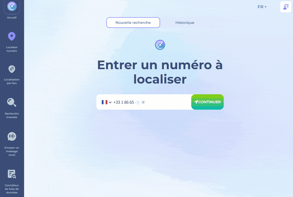 Pour utiliser la fonction de localisation par numéro, entrez un numéro de téléphone, sélectionnez un message ou écrivez-en un vous-même, puis envoyez-le. Lorsque le destinataire ouvrira le message, vous verrez l'emplacement sur la carte. Démonstration au format gif.
