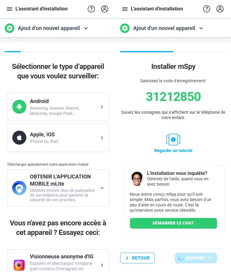 Select the target phone (android or apple-ios), go through the entire connection process according to the instructions described on the website